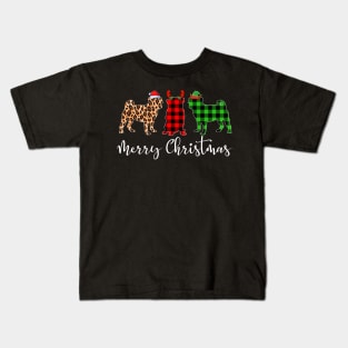 Merry Christmas Leopard Red Green Plaid Pug Kids T-Shirt